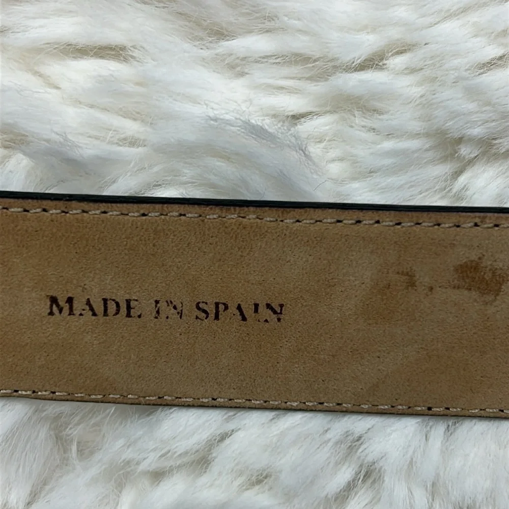 Mezlan Designer Black Leather Belt Silver Metal Buckle Made in Spain